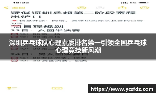 深圳乒乓球队心理素质排名第一引领全国乒乓球心理竞技新风潮